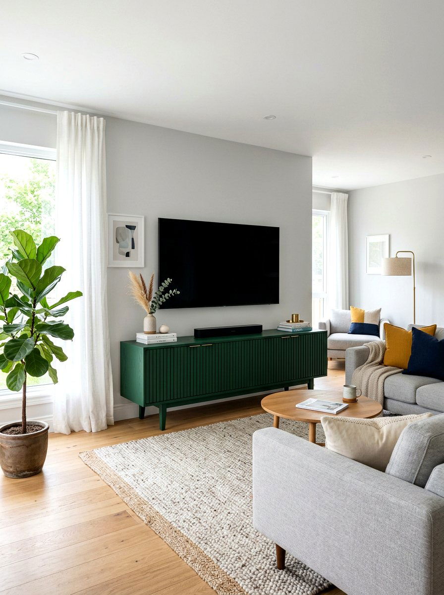 Dark Green Media Console - 30 dark green living room ideas