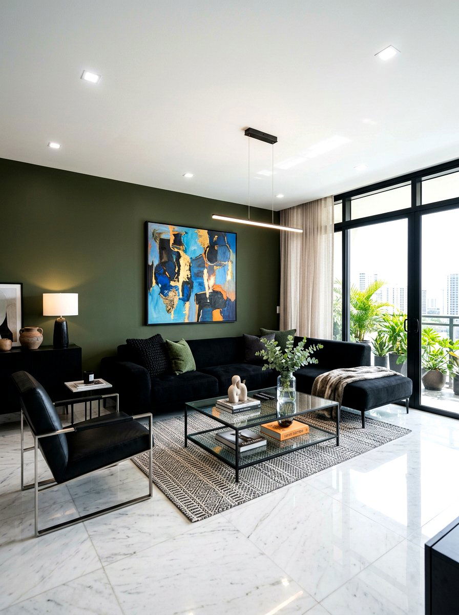 Dark Green Modern Lounge - 30 deep olive lounge ideas