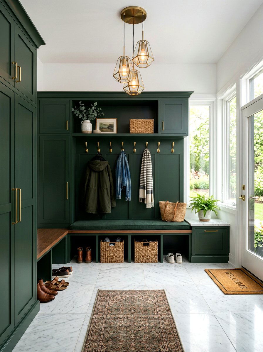 Dark Green Mudroom - 30 mudroom aesthetic ideas