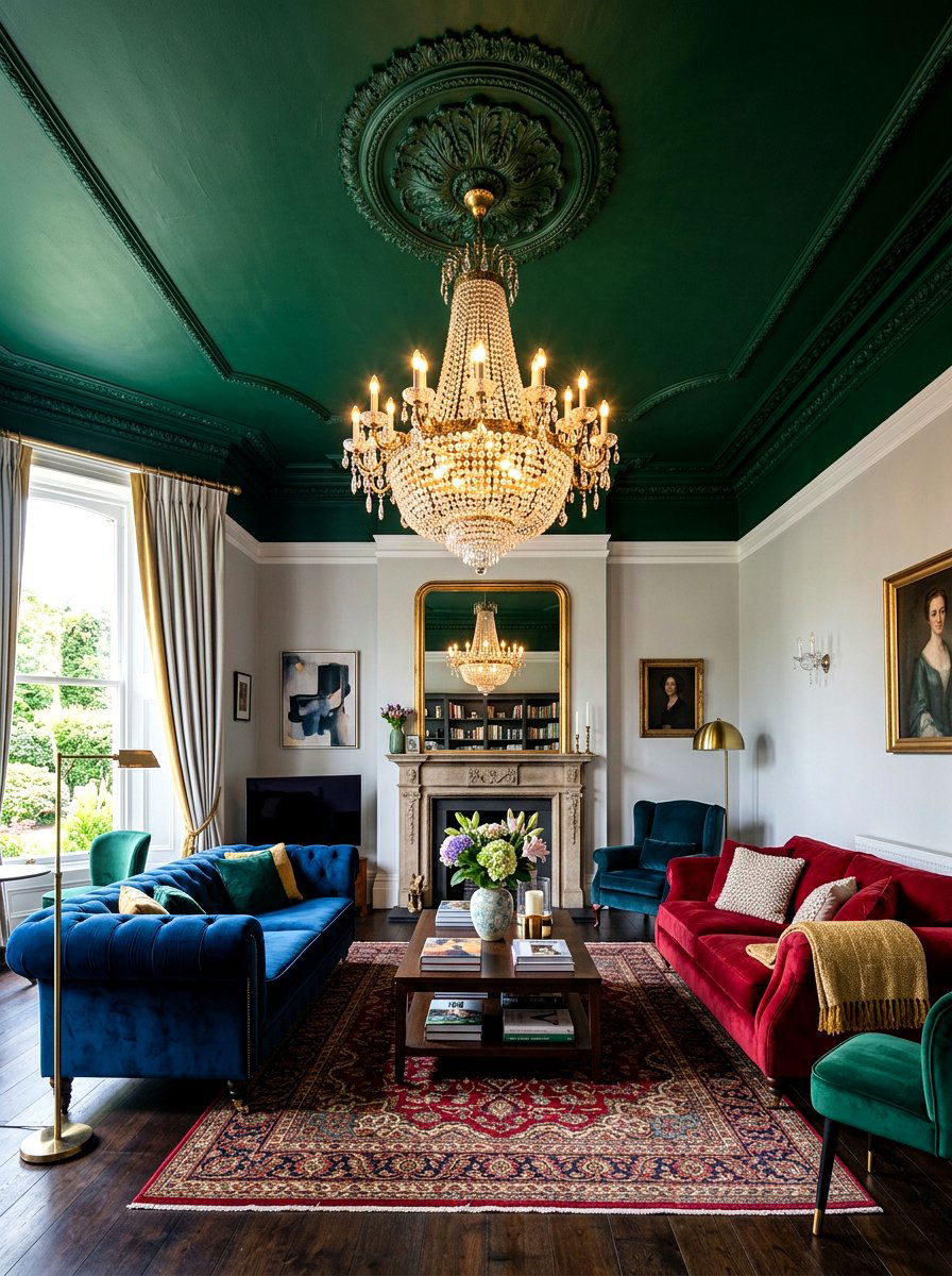 Dark Green Painted Ceiling - 30 dark green living room ideas