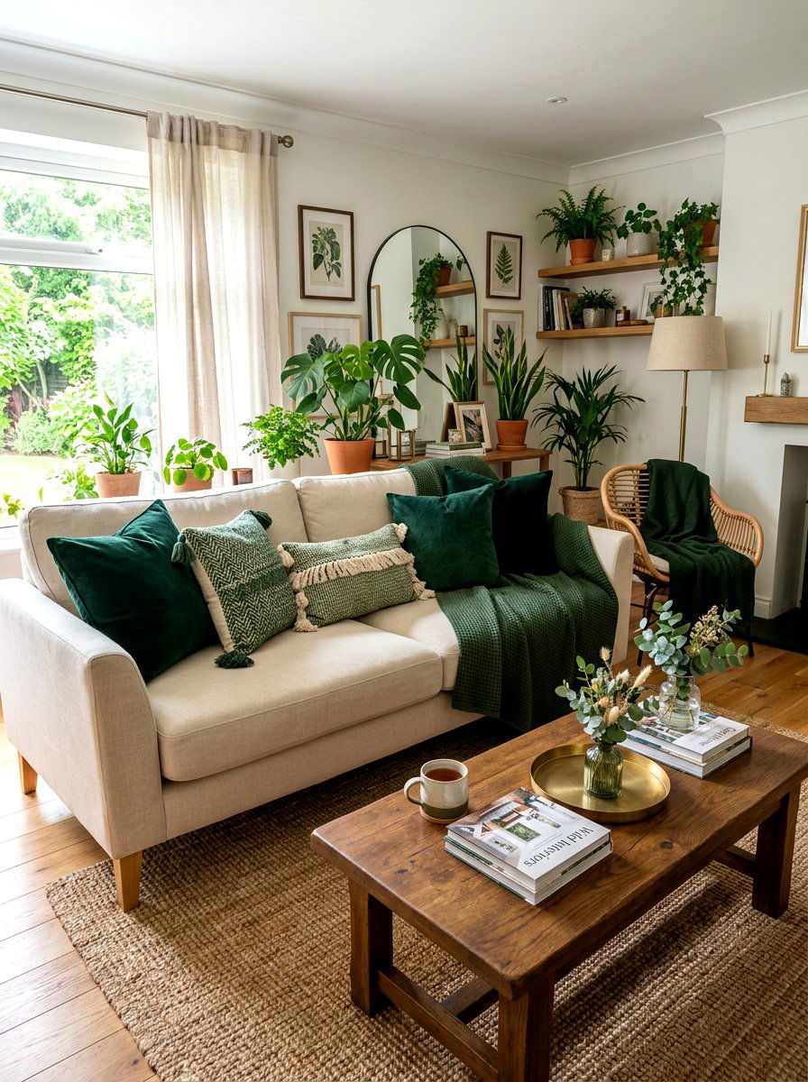 Dark Green Pillows And Throws - 30 dark green living room ideas