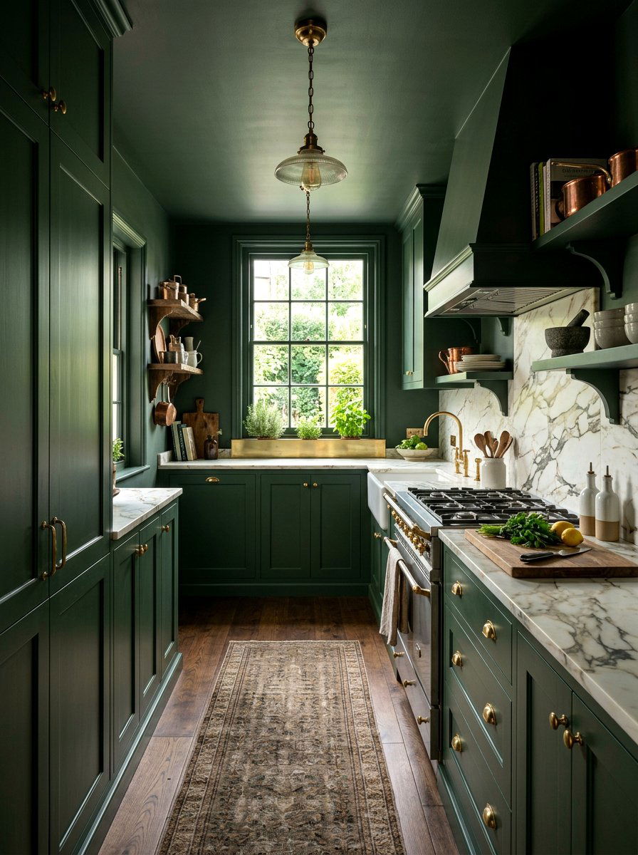 Dark Green Prep Kitchen - 30 small prep kitchen ideas