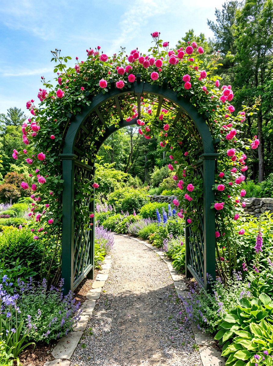 Dark Green Rose Arbor - 30 cottage rose arbor ideas
