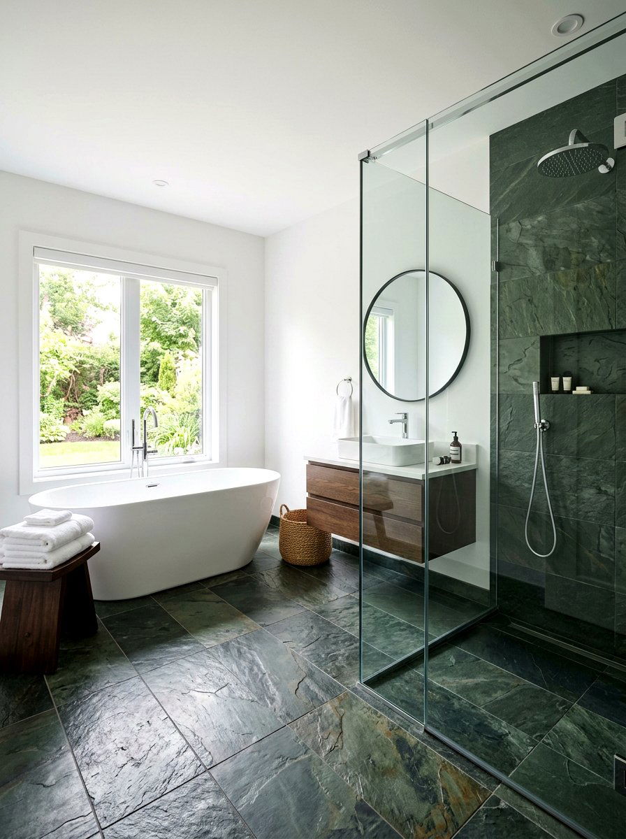 Dark Green Slate Bathroom - 30 green and white bathroom ideas