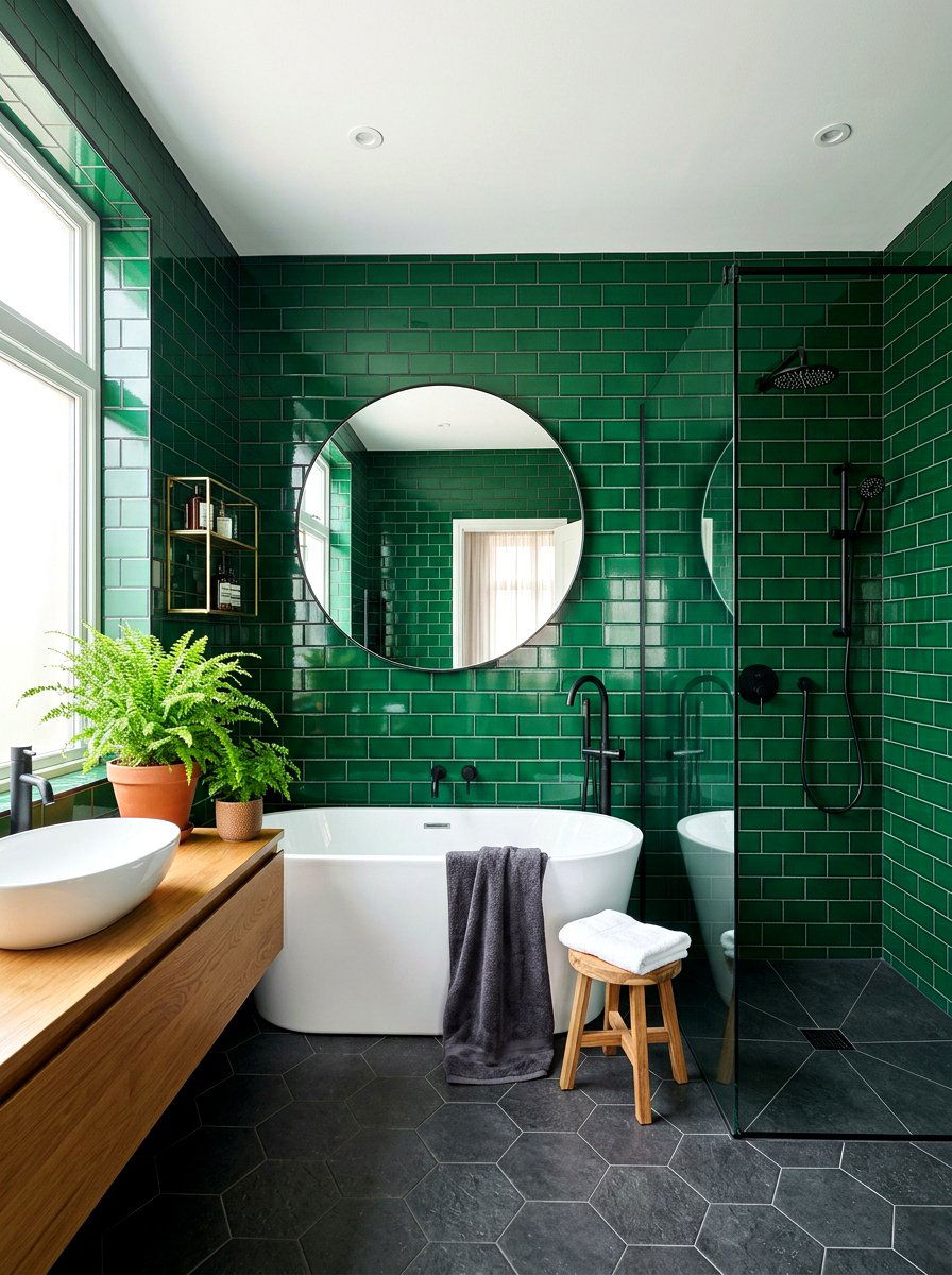 Dark Green Tile Bathroom - 30 forest inspired bathroom ideas