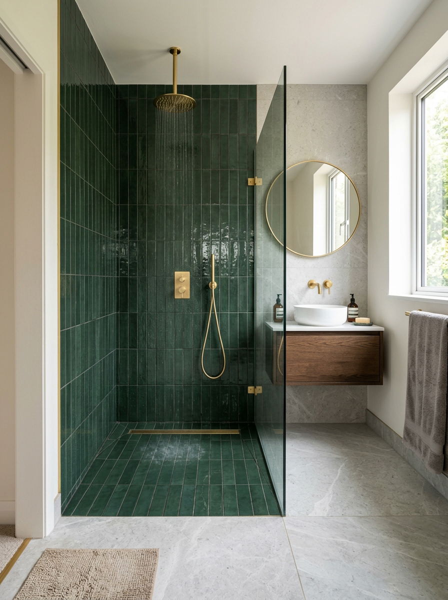 Dark Green Tile Wet Room - 30 wet room bathroom ideas