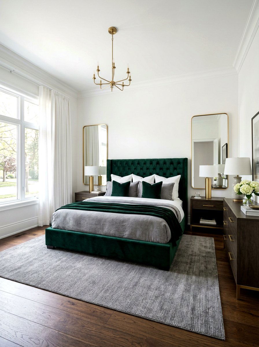Dark Green Velvet Bed - 30 forest green bedroom ideas