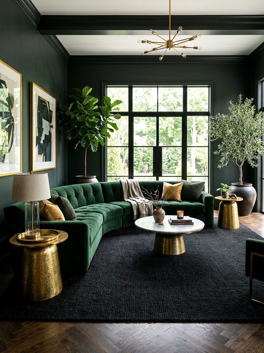Dark Green Velvet Curved Sectional Living Room - 30 curved sectional living room ideas