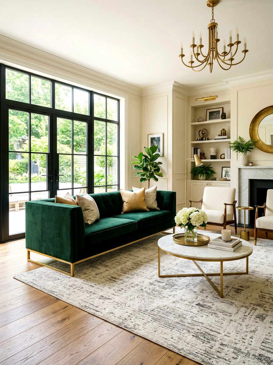 Dark Green Velvet Sofa - 30 dark green living room ideas