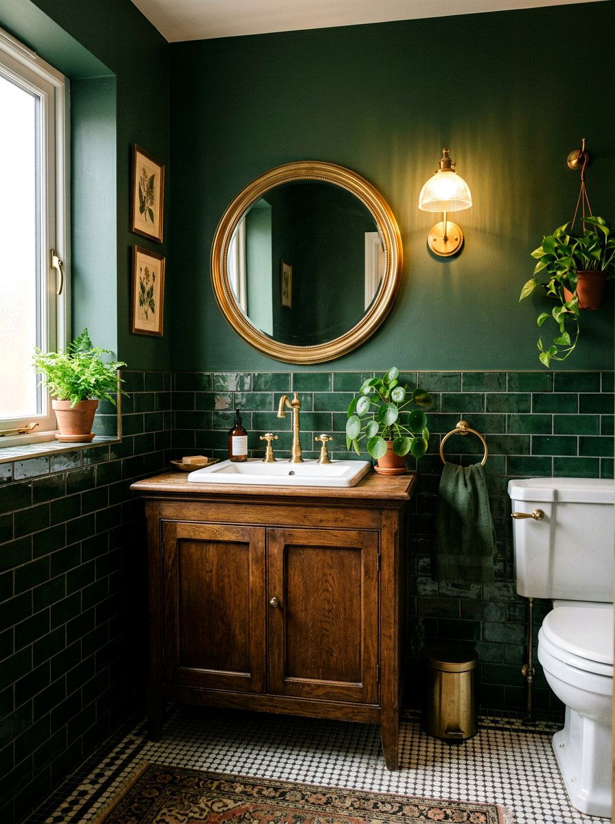 Dark Green Vintage Powder Room - 30 vintage powder room ideas
