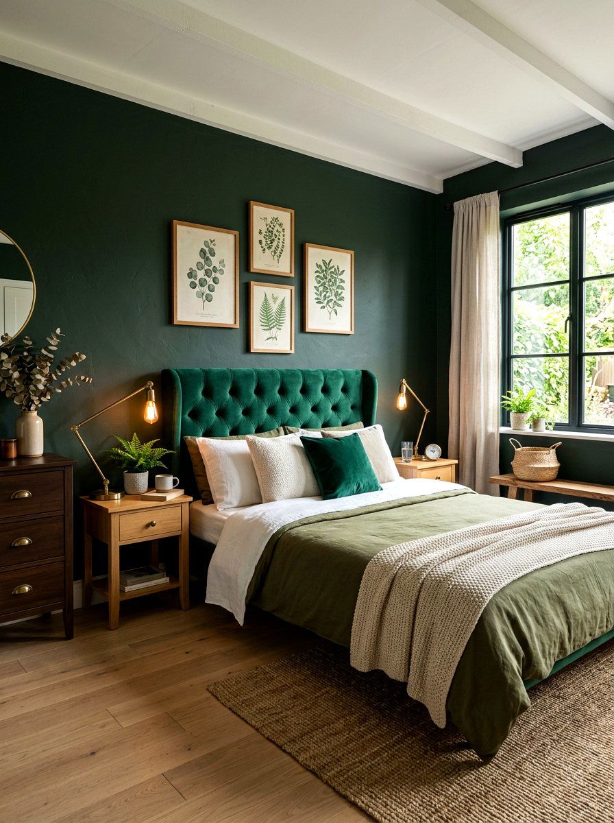 Dark Green Wall - 30 bedroom accent wall ideas