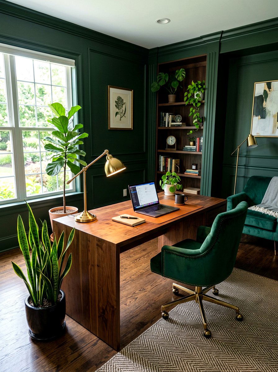 Dark Green Workspace - 30 moody editor office ideas