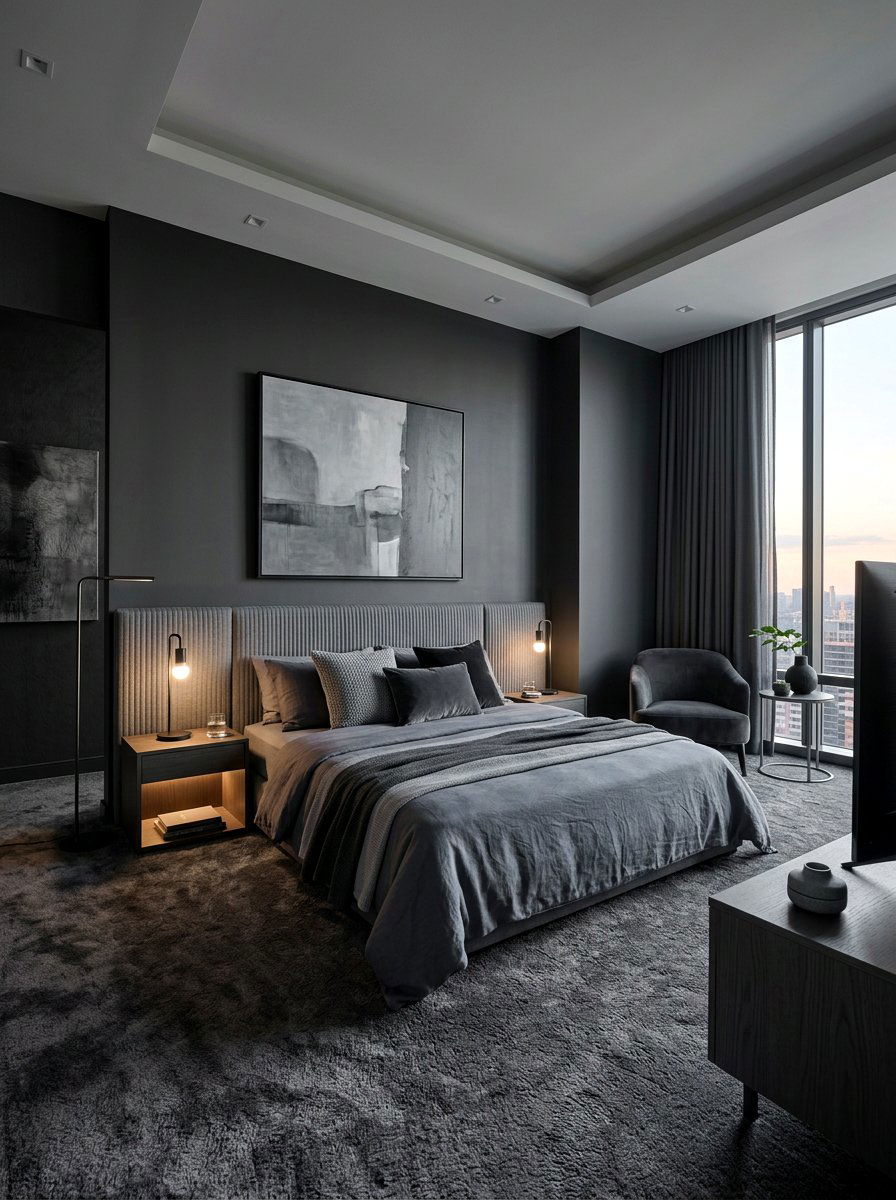 Dark Grey Bedroom - 30 monochromatic bedroom ideas
