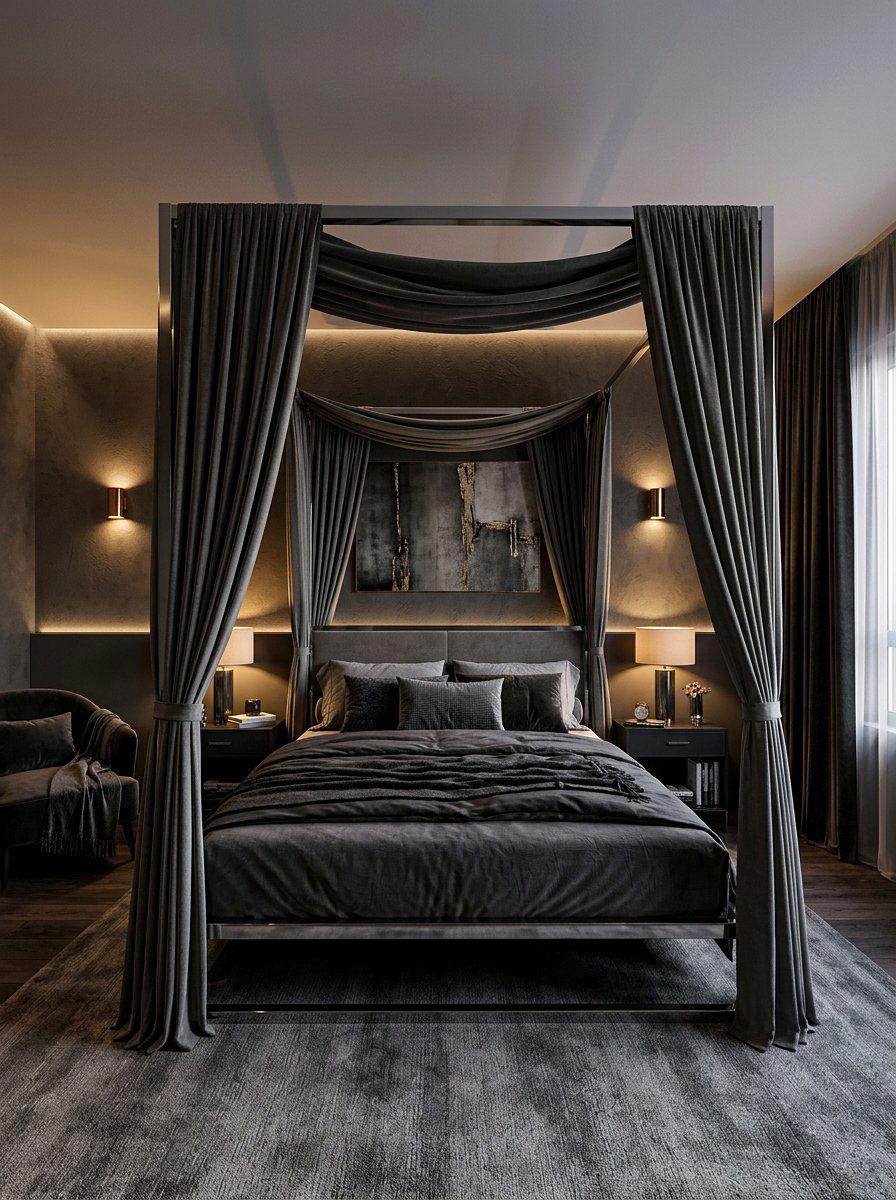Dark Grey Canopy Bed - 30 canopy drape bed ideas