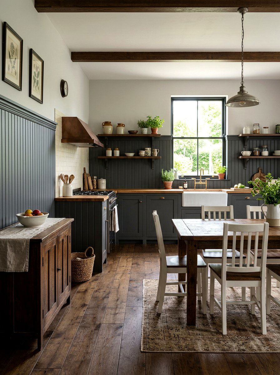 Dark Grey Kitchen Beadboard Paneling - 30 moody cottage kitchen ideas