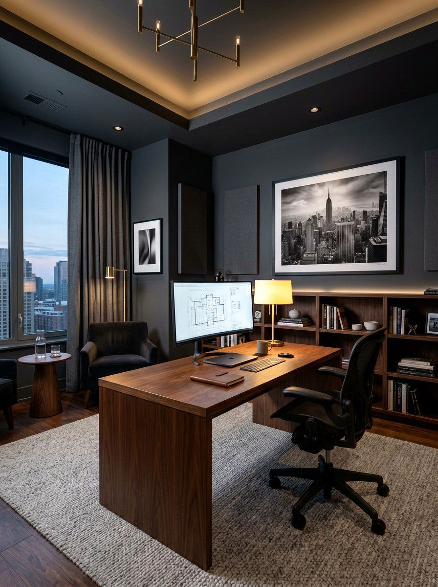Dark Grey Office - 30 masculine office ideas