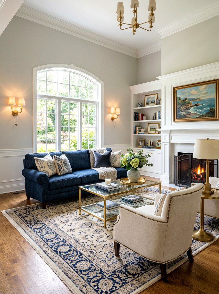 Dark Indigo Transitional Living Room - 30 denim blue living room ideas