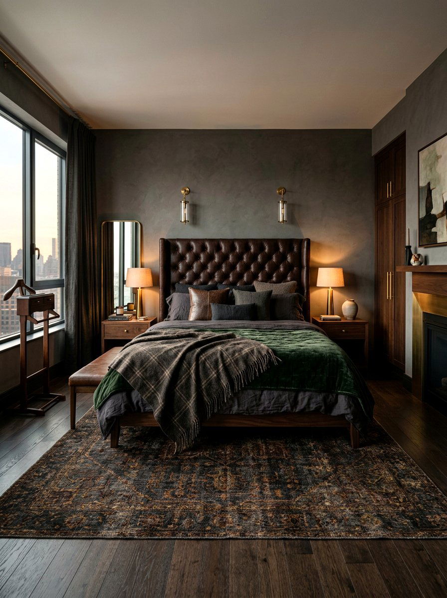 Dark Leather Accent Bedroom - 30 moody hotel bedroom ideas
