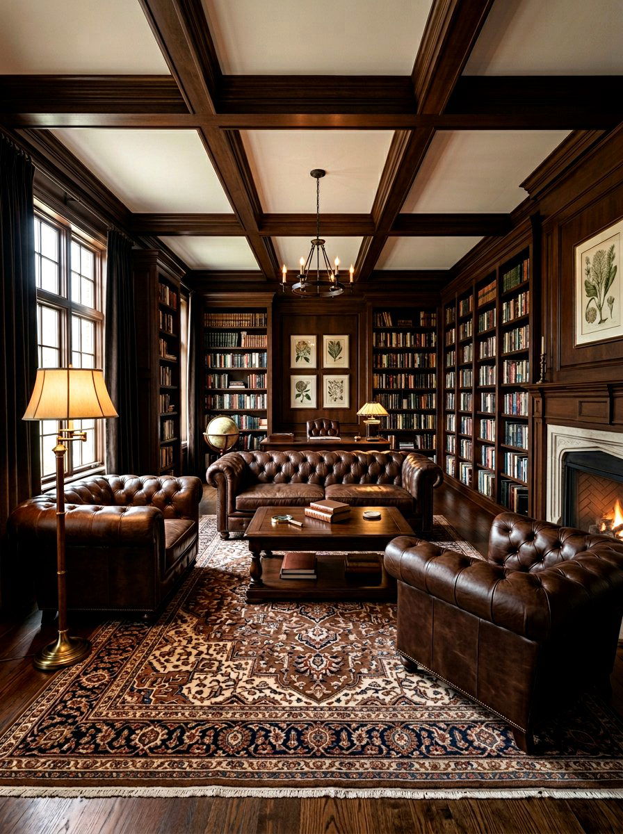 Dark Leather Furniture Library - 30 moody reading room ideas