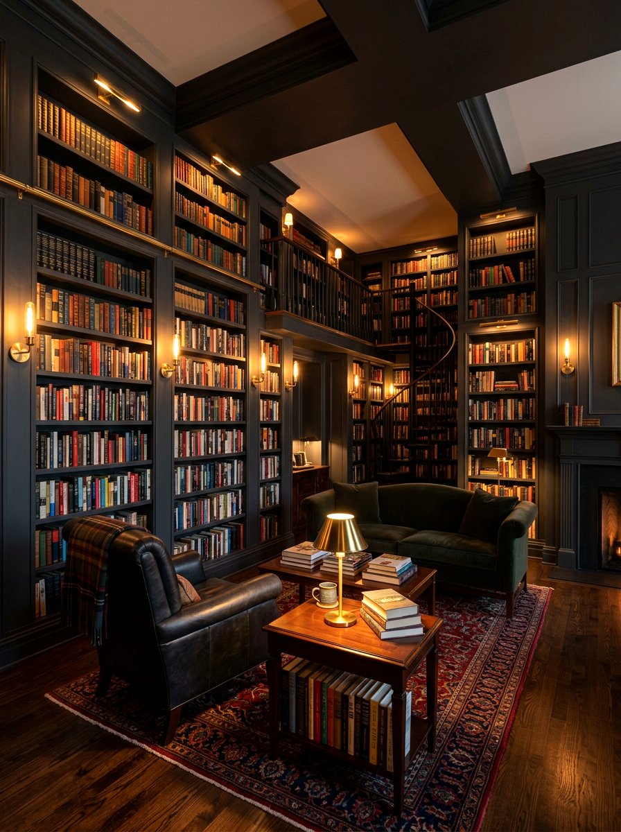 Dark Library Ambient Lighting - 30 moody library living room ideas