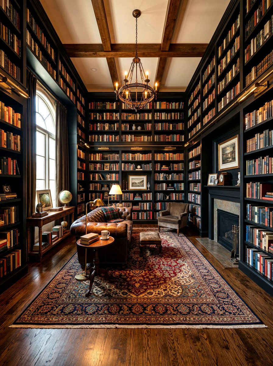 Dark Library Living Room - 30 moody lounge room ideas