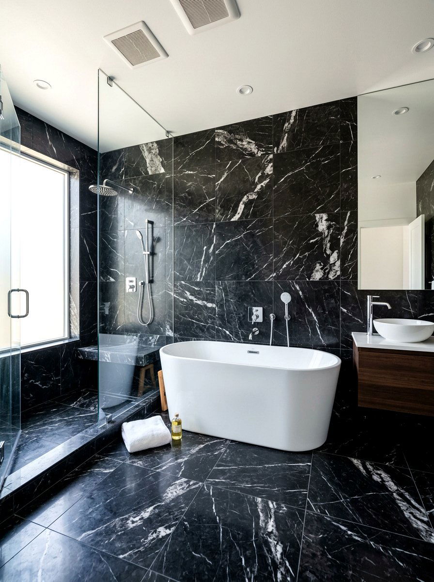 Dark Marble Bathroom Tile - 30 low light bathroom mood ideas