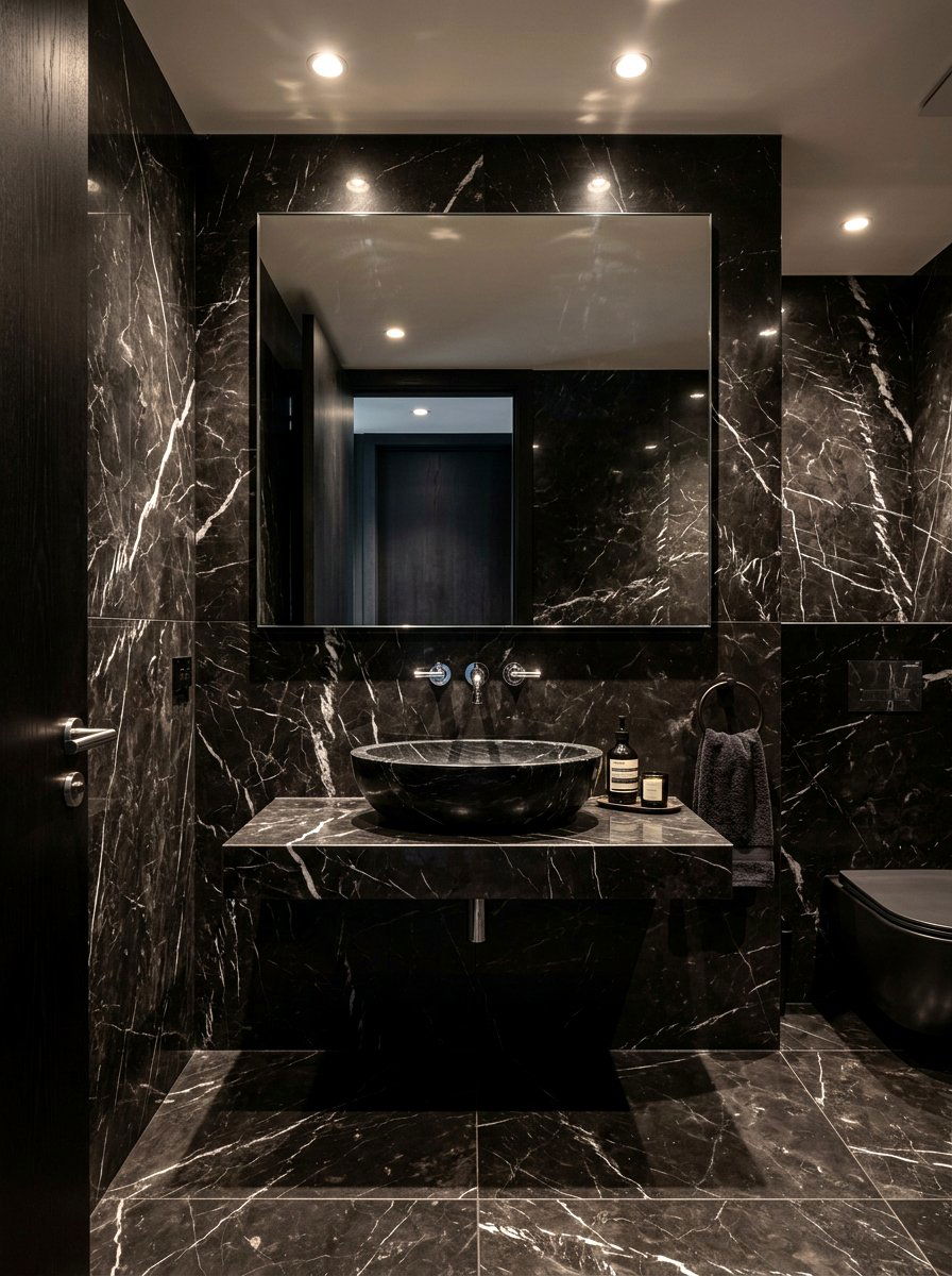 Dark Marble Powder Room - 30 opulent powder room ideas