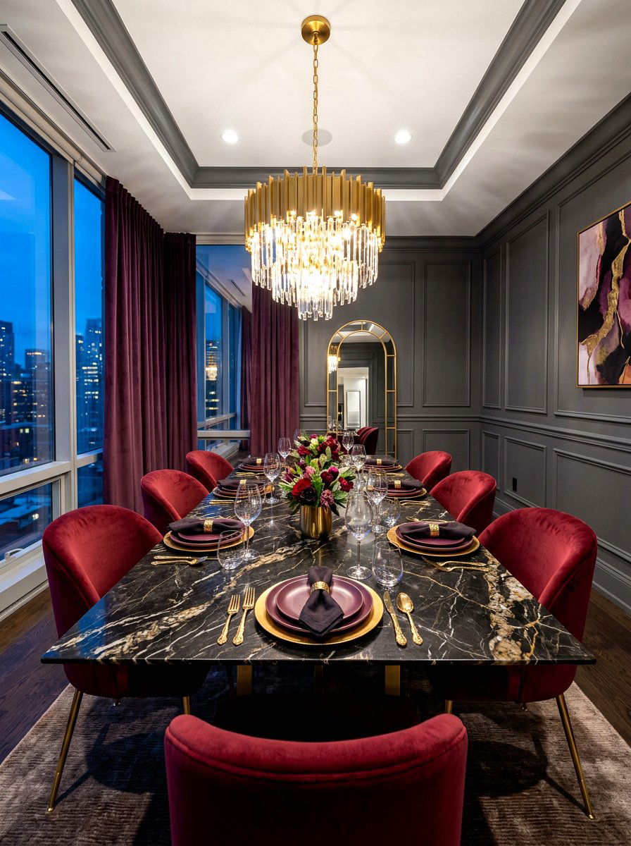 Dark Marble Table Surface - 30 moody berry tablescape ideas