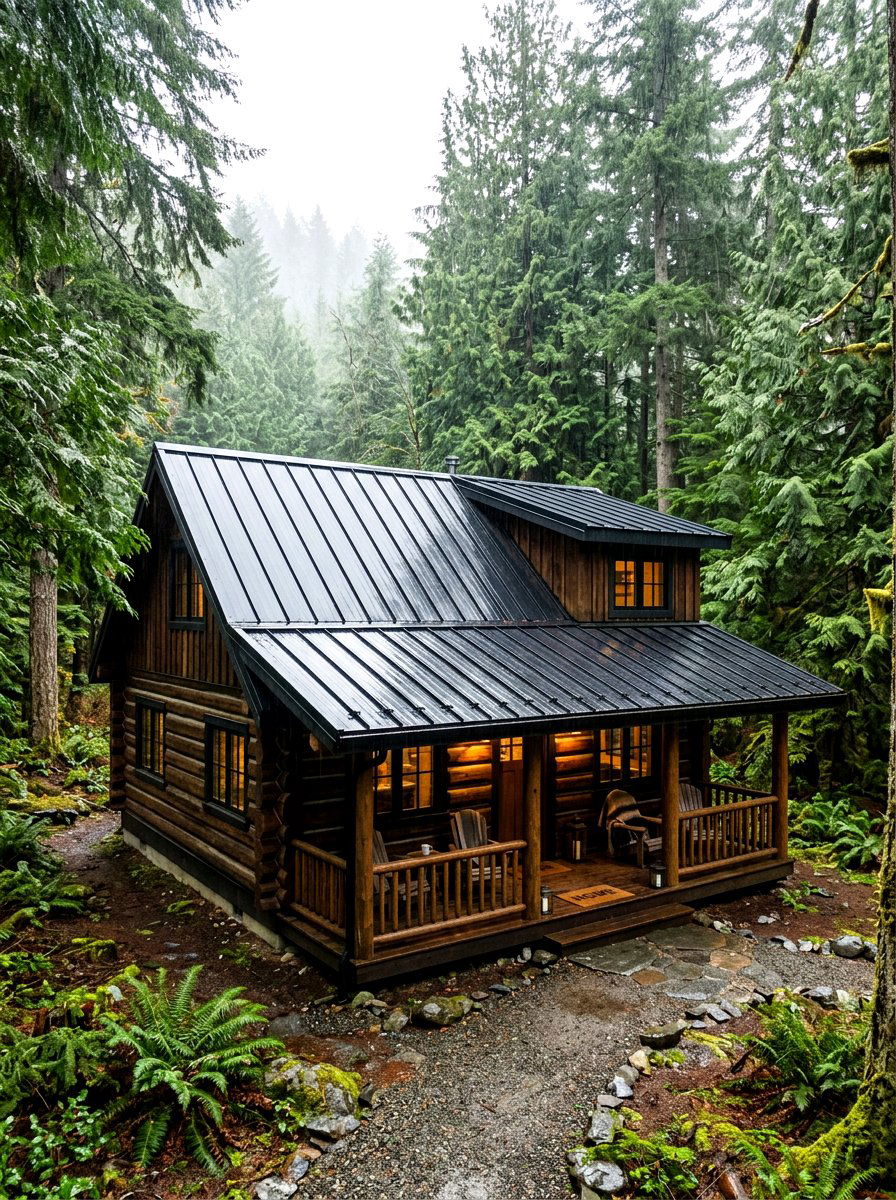 Dark Metal Roof Cabin - 30 chalet exterior ideas