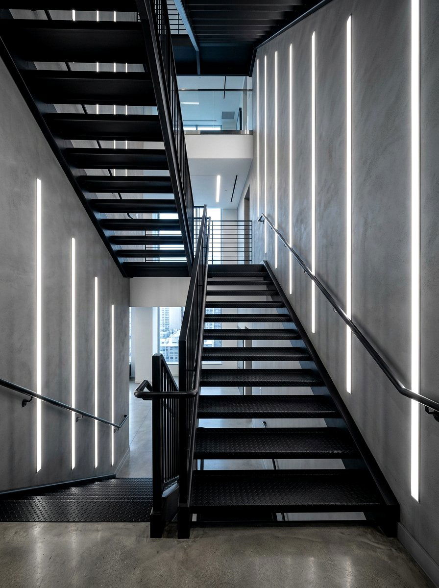 Dark Metal Staircase Linear Light - 30 stair lighting ideas