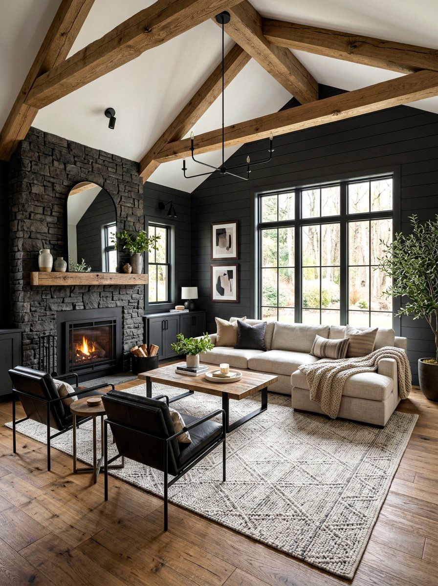 Dark Modern Farmhouse Lounge - 30 moody lounge room ideas
