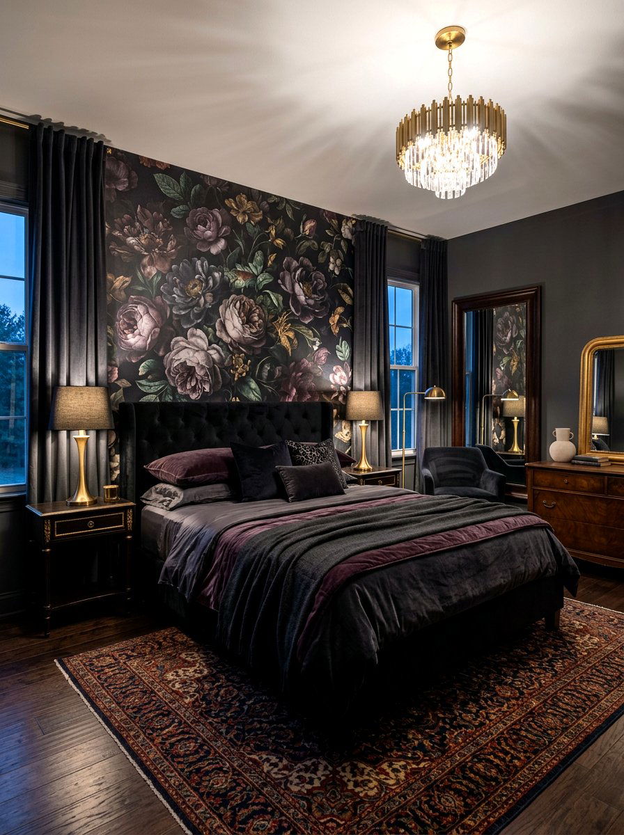 Dark Mood Floral Wallpaper - 30 mural wallpaper bedroom aesthetic ideas