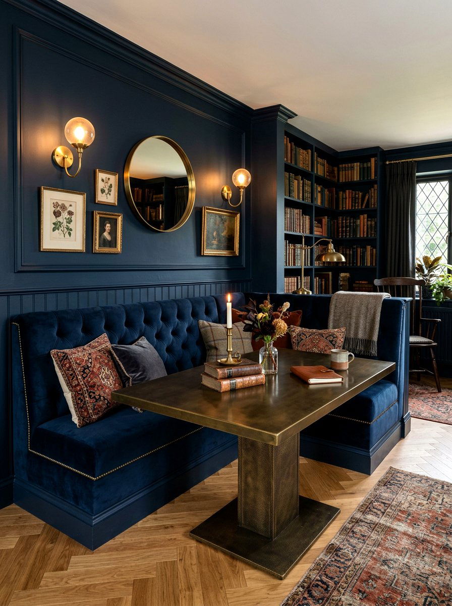 Dark Moody Banquette - 30 banquette dining room aesthetic ideas