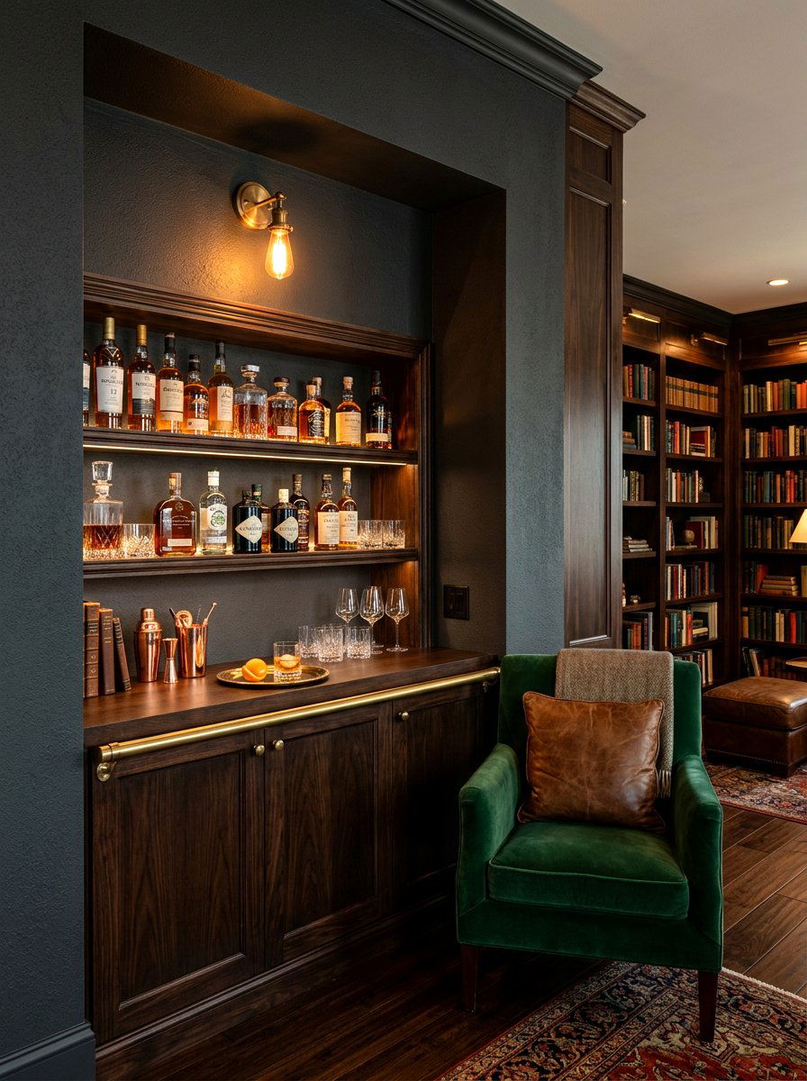 Dark Moody Bar Niche - 30 cocktail corner ideas