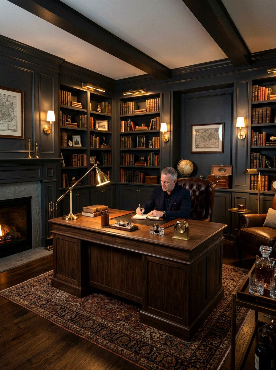 Dark Moody Basement Office Design - 30 basement office ideas