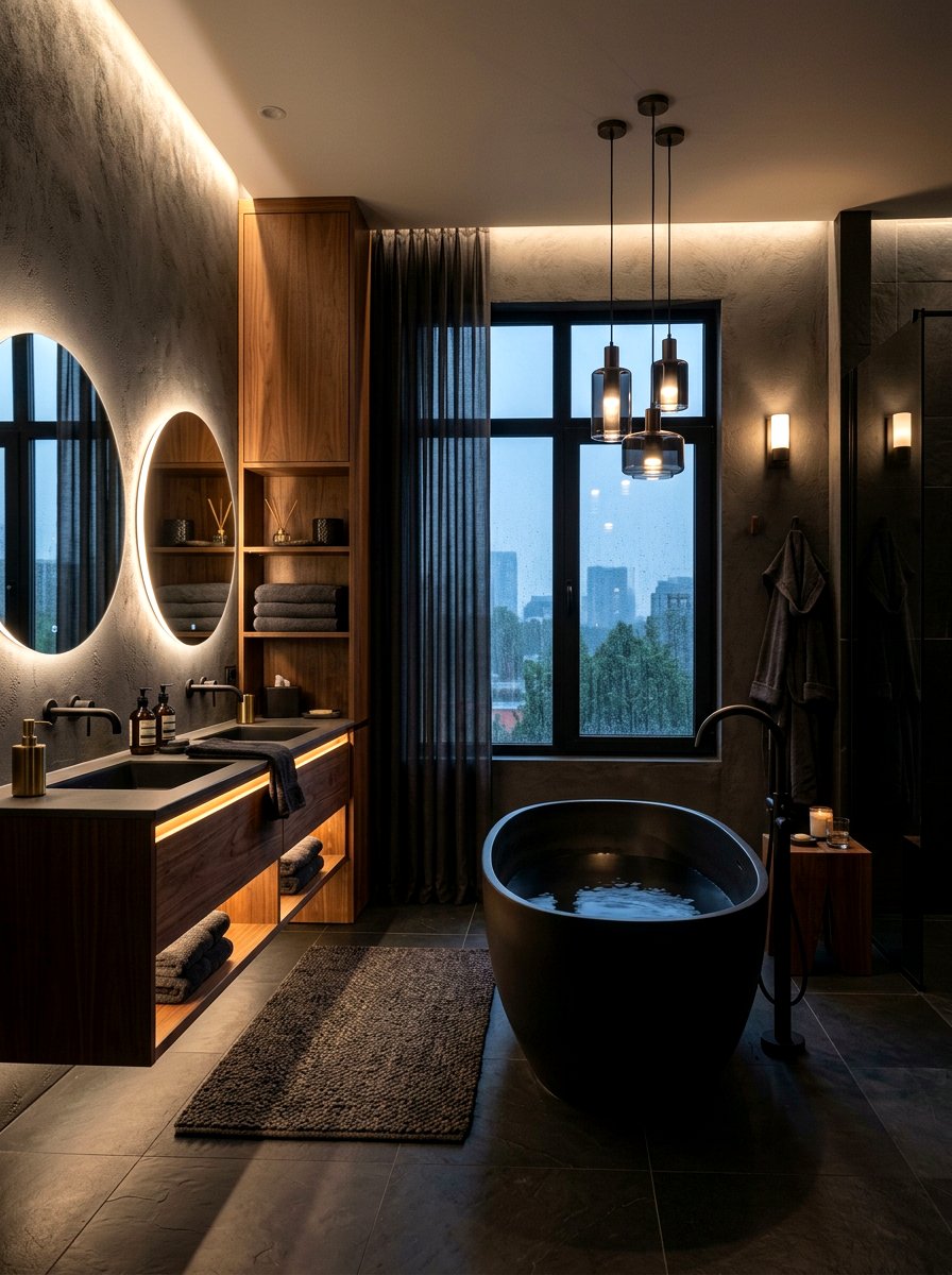Dark Moody Bathroom - 30 spa hotel bathroom ideas