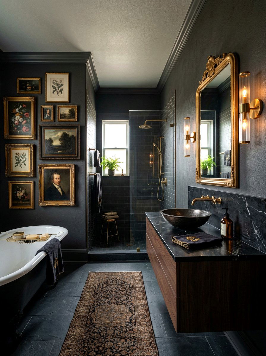 Dark Moody Bathroom - 30 maximalist bathroom ideas
