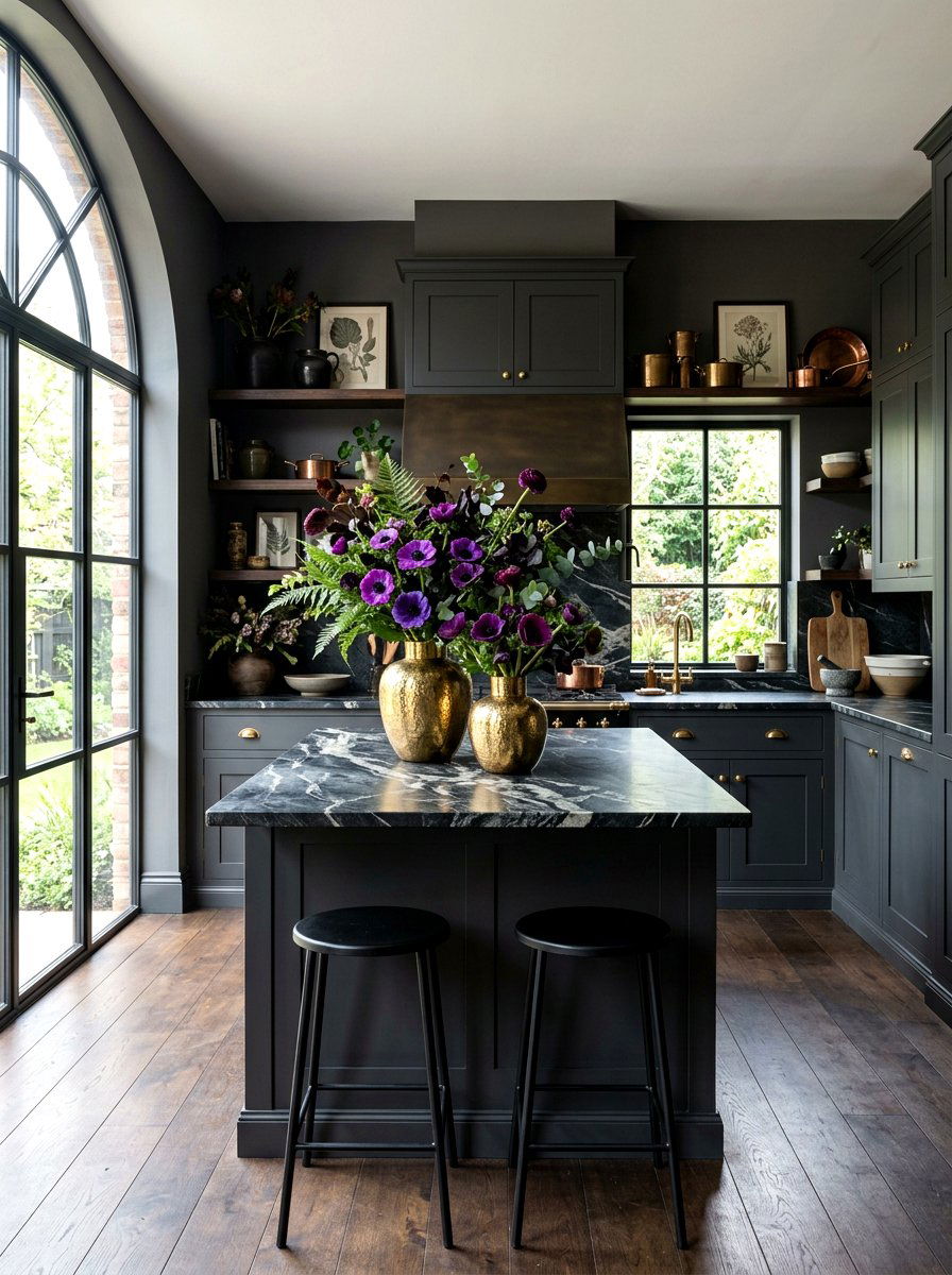 Dark Moody Botanical Kitchen - 30 flower market kitchen ideas