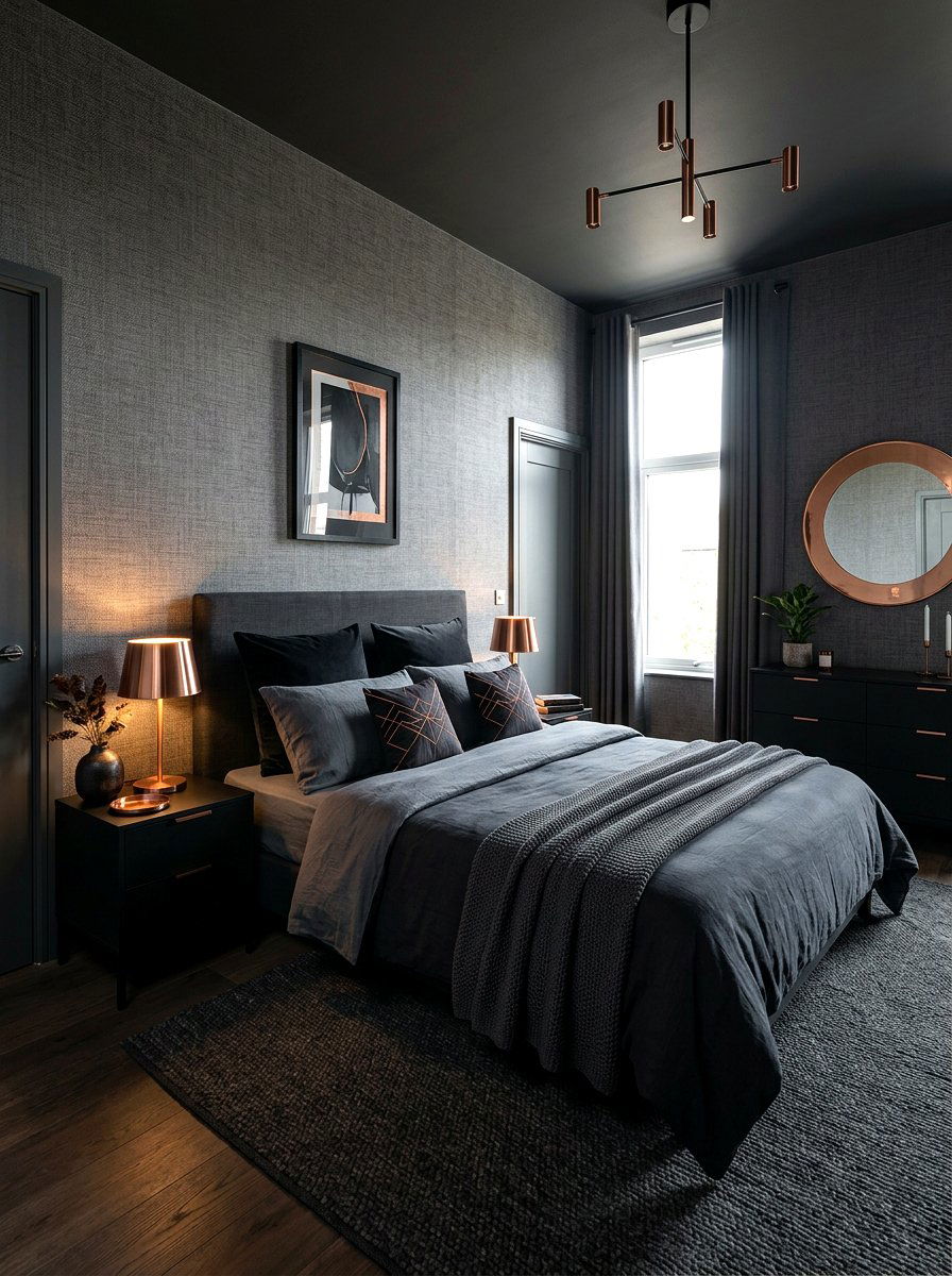 Dark Moody Charcoal Bedroom - 30 cozy bedscape ideas