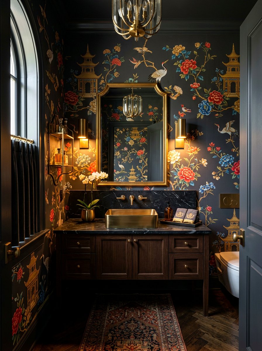 Dark Moody Chinoiserie Powder Room - 30 chinoiserie powder room ideas