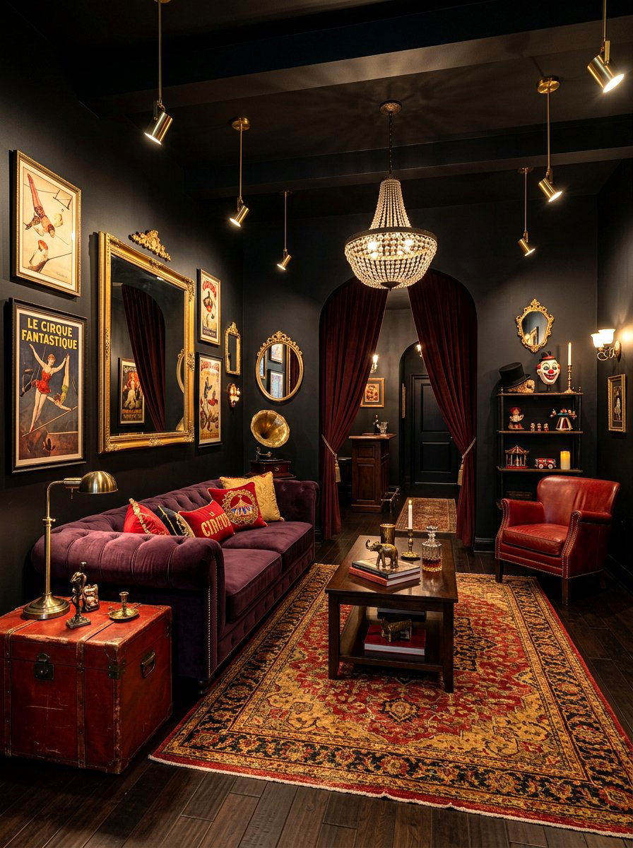 Dark Moody Circus Living Room - 30 circus inspired living room ideas