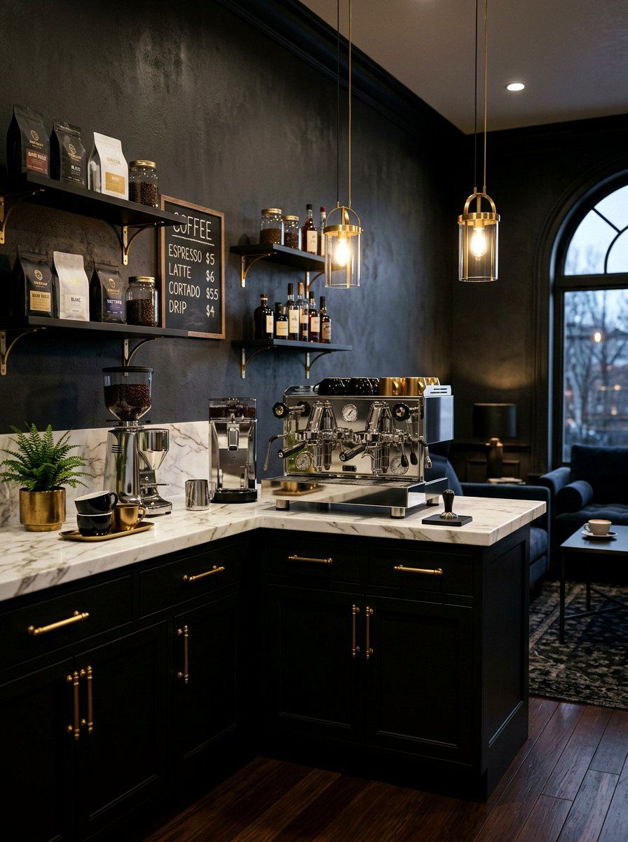 Dark Moody Coffee Bar - 30 corner breakfast coffee nook ideas