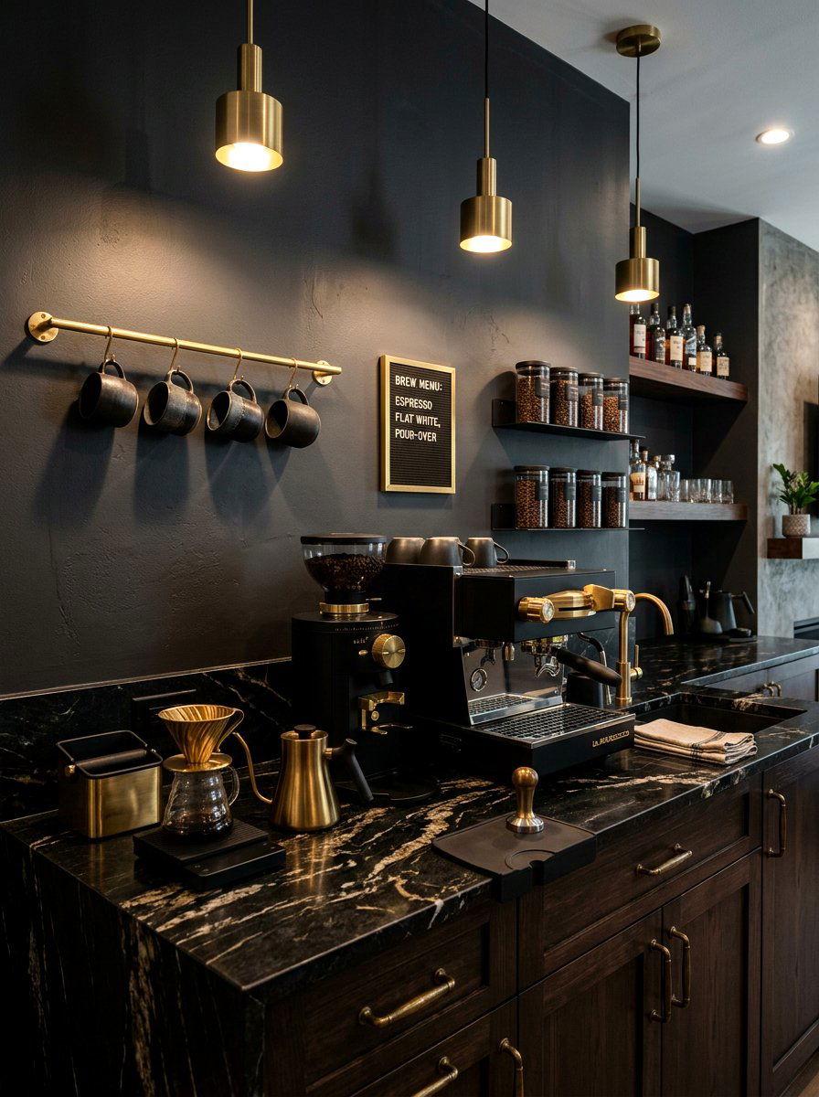 Dark Moody Coffee Station - 30 aesthetic home cafe setup ideas