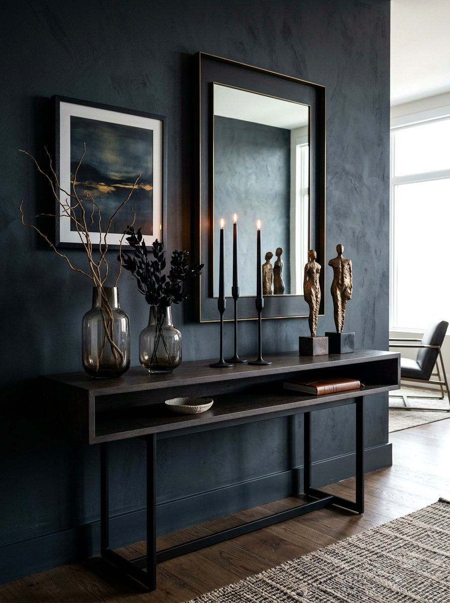 Dark Moody Console - 30 console table decor ideas