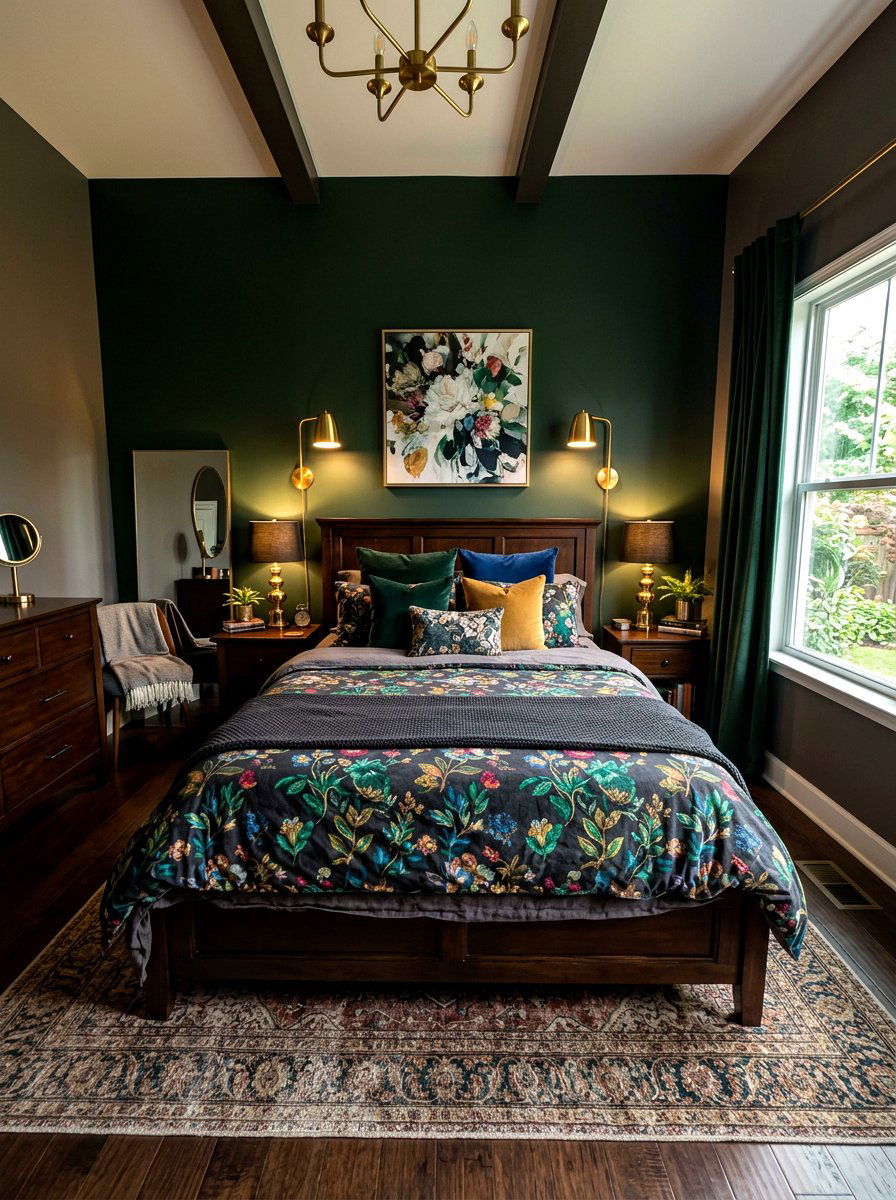 Dark Moody Floral Comforter - 30 floral bedding aesthetic ideas