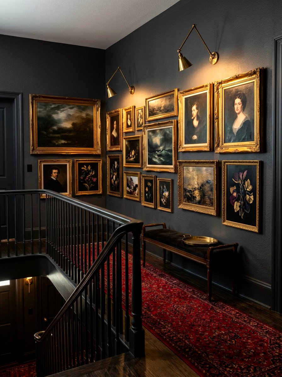 Dark Moody Gallery Wall - 30 stair landing gallery ideas