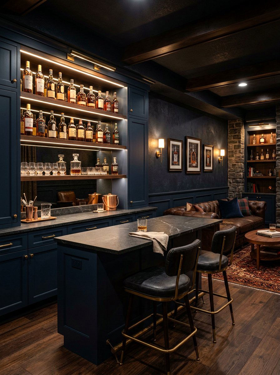 Dark Moody Home Bar - 30 beverage pantry ideas aesthetic