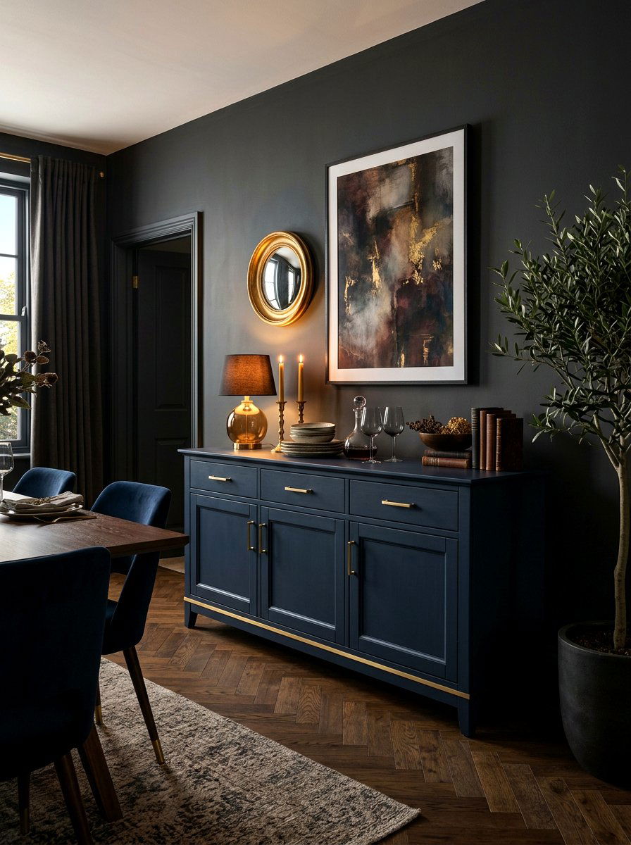 Dark Moody Interior - 30 buffet table styling ideas