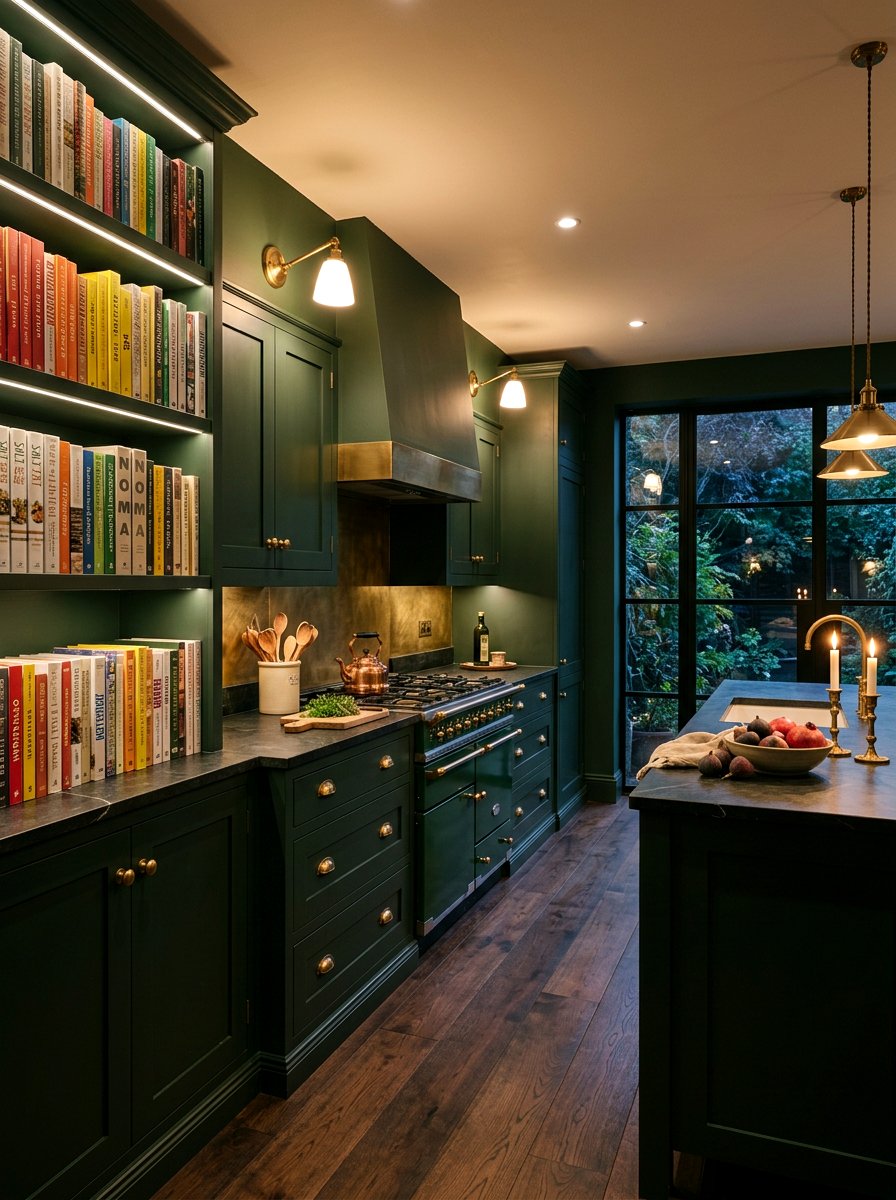 Dark Moody Kitchen Builtin - 30 cookbook display kitchen ideas