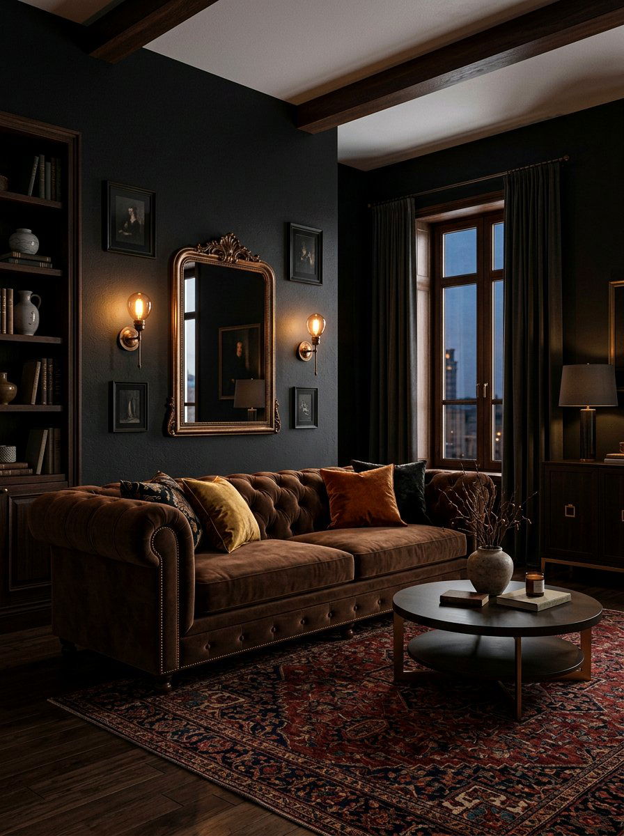 Dark Moody Living Room Brown Sofa - 30 brown sofa living room ideas